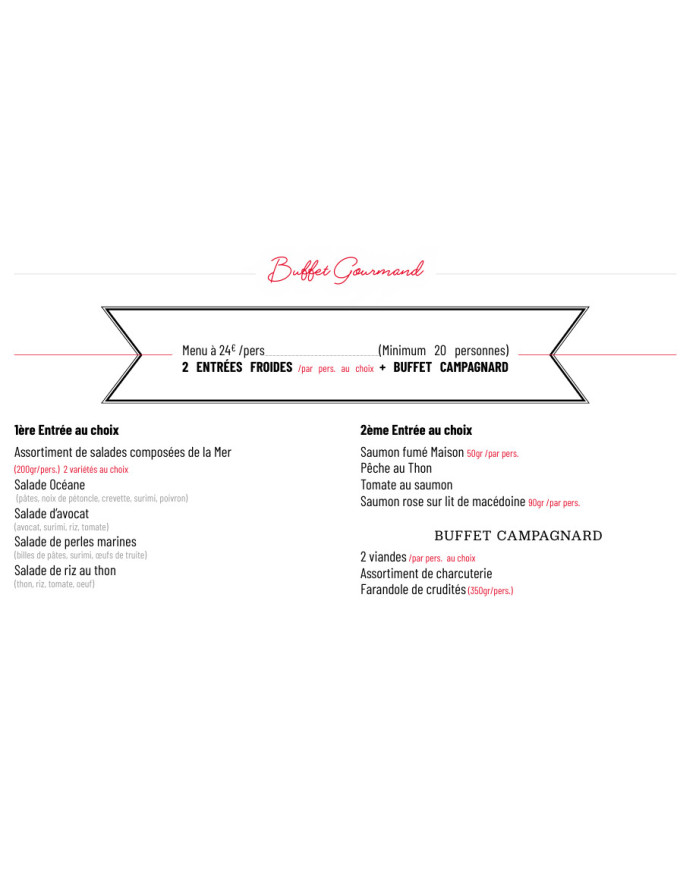 Menu à 24€/pers (à partir de 20 personnes)