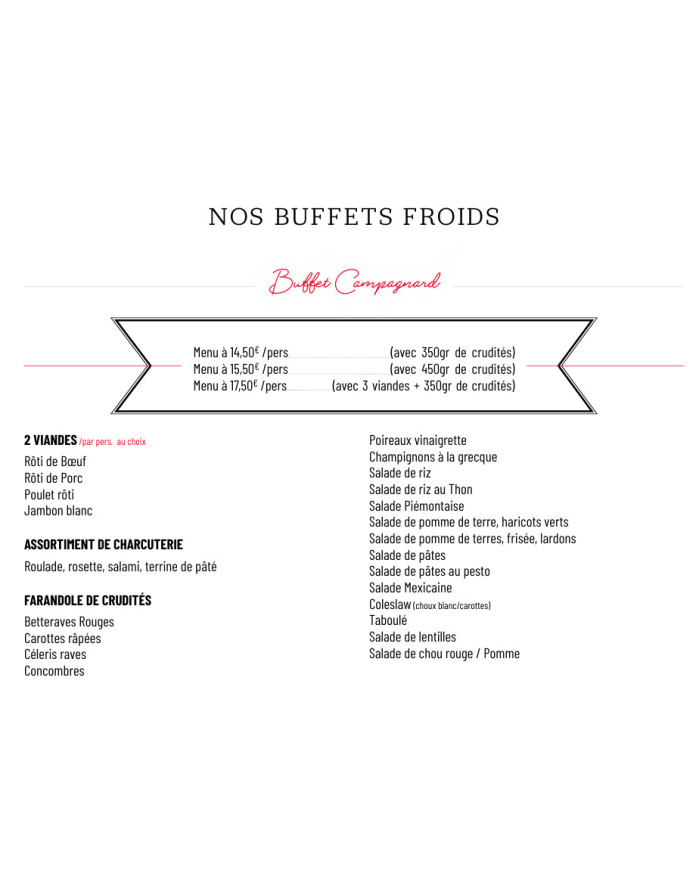 Menu à 14.5€/pers (50 pers et plus)