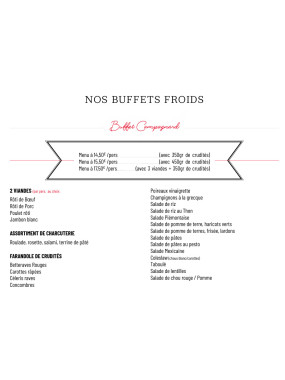 Menu à 15.5€/pers (30 à 40 pers)